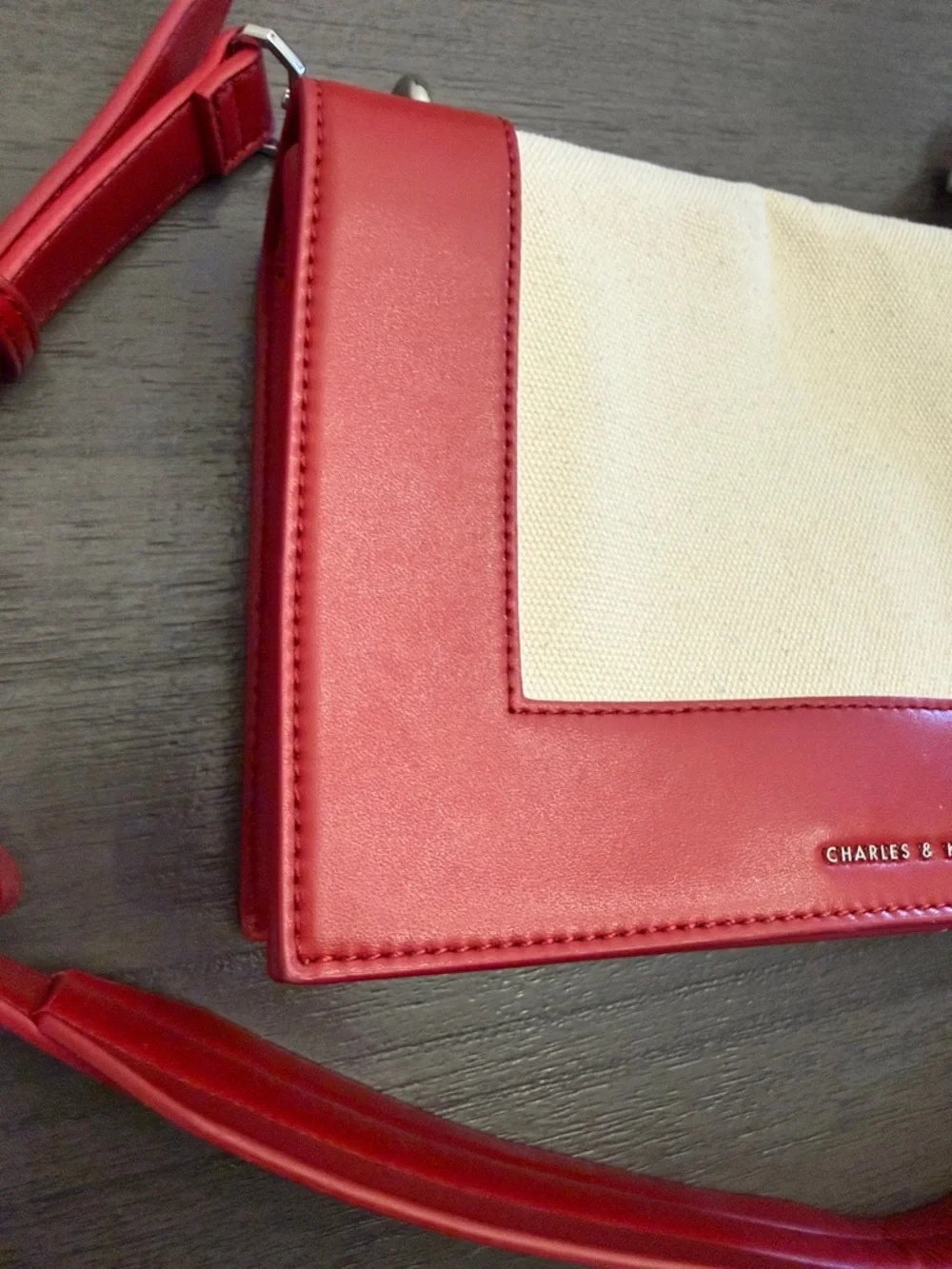 Charles & Keith Red and‎ Cream Canvas NWT Crossbody Bag Medium